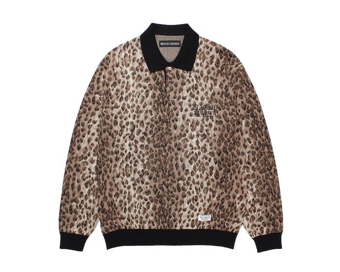 WACKO MARIA LEOPARD KNIT POLO SHIRT