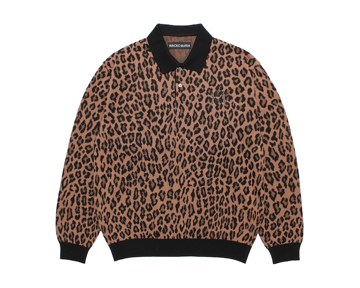WACKO MARIA LEOPARD KNIT POLO SHIRT