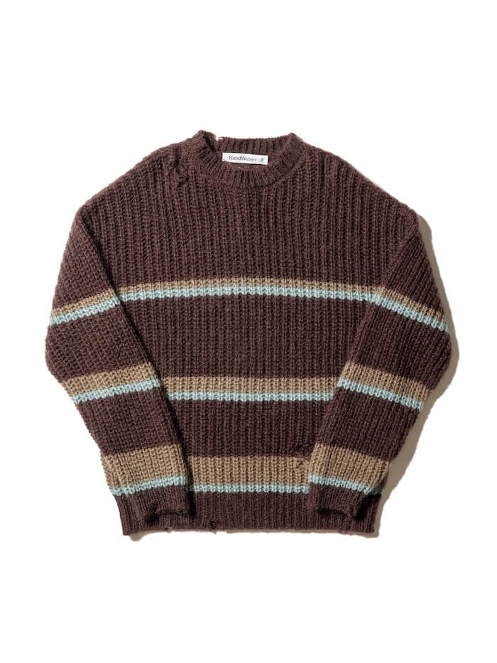 SandWaterr RESEARCHED BORDER SWEATER / MOHAIR MIX YARN